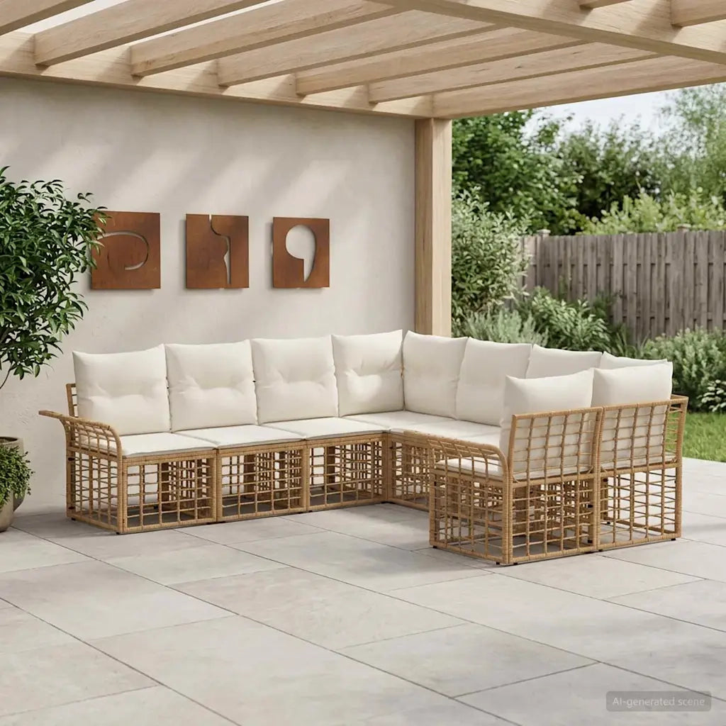 Set di divani da esterno 8 pcs Naturale e Bianco Crema