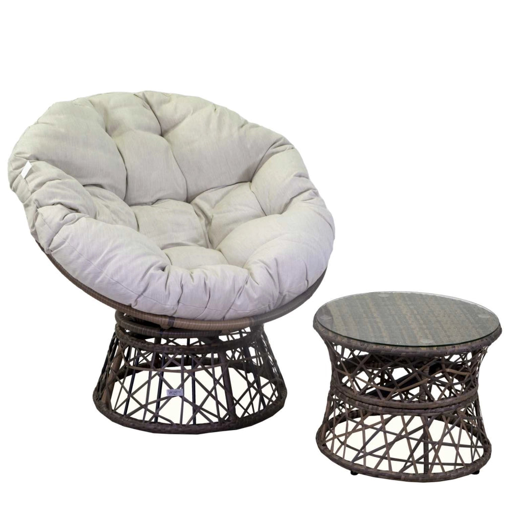 Poltrona da Giardino con Cuscino e Tavolino in Alluminio e Polyrattan  Baltimora Grigio