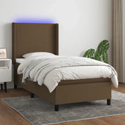 Letto a Molle Materasso e LED Marrone Scuro 90x190cm in Tessuto cod mxl 34625