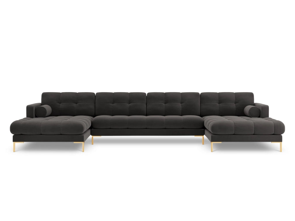 Cosmopolitan Design - Divano panoramico "Bali" 7 posti in velluto grigio scuro 