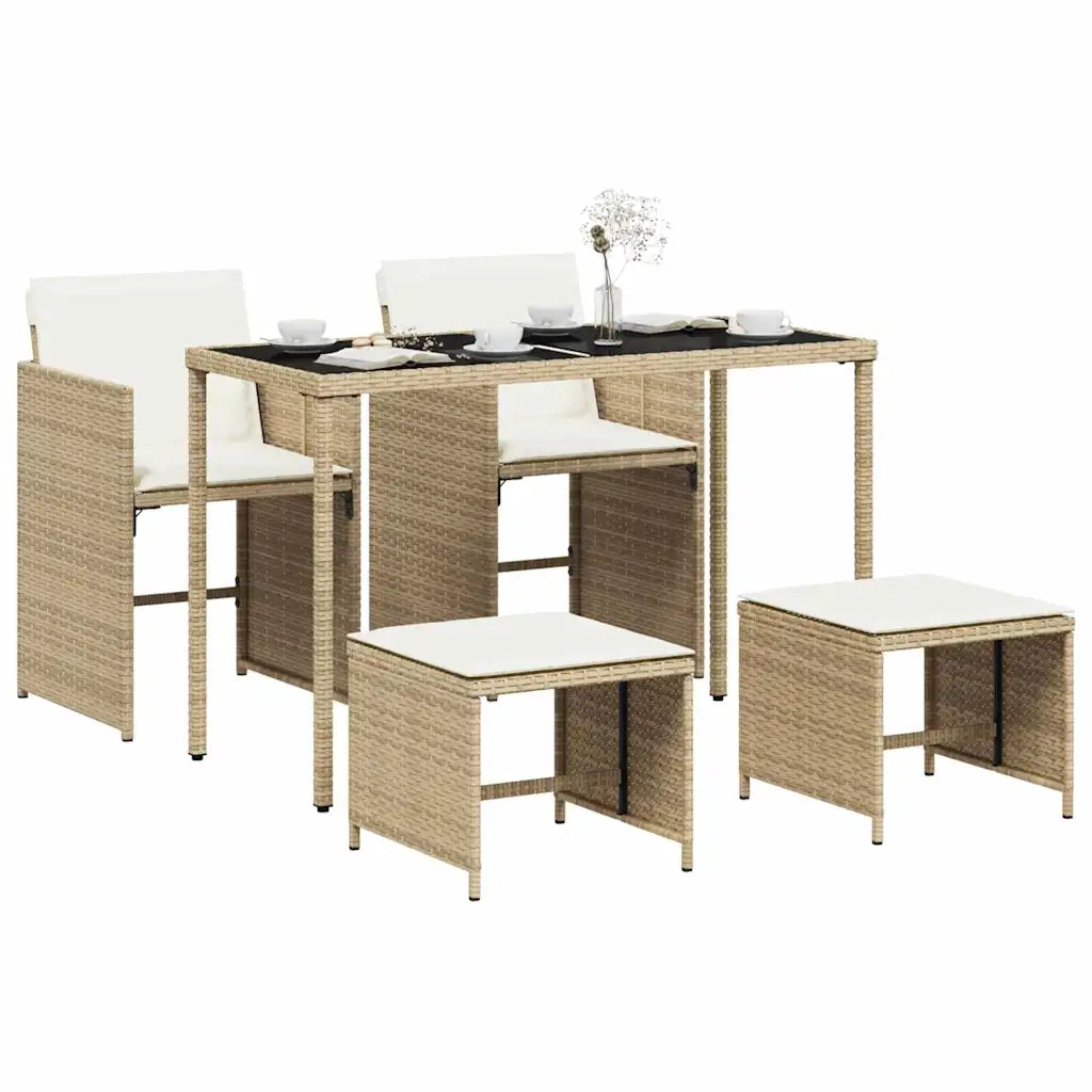 Set da Pranzo da Giardino 5 pz | Set Salotto da Giardino con Cuscini Beige in Polyrattan