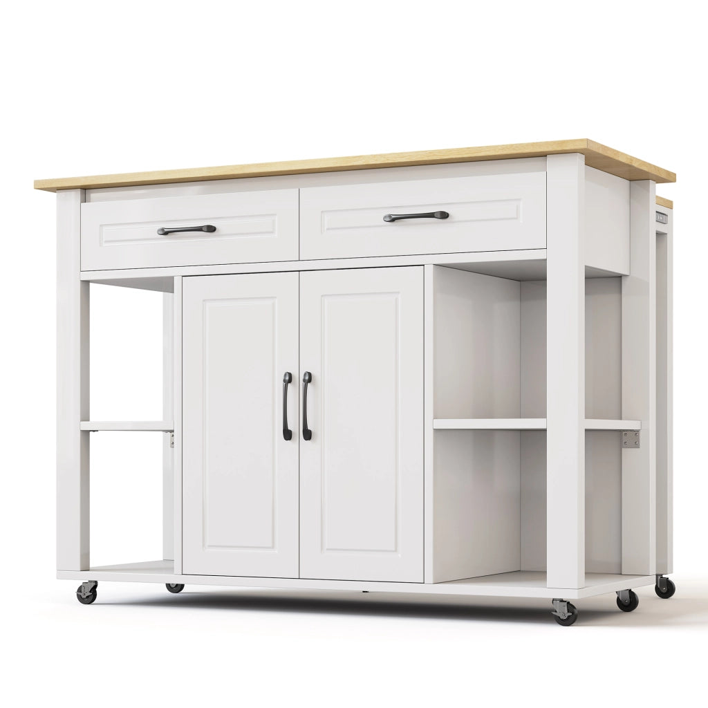 Isola Cucina Mobile Allungabile 120 cm ¨C MINIMAL ¨C con Cassetti, Ante e Presa Elettrica