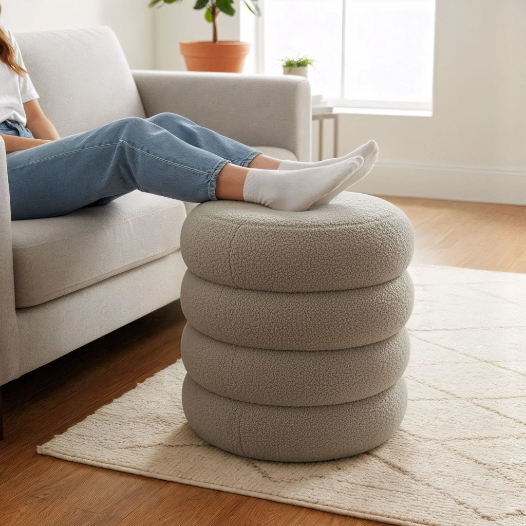 Pouf contenitore cilindrico in tessuto teddy 42 cm SNUGGO Moka