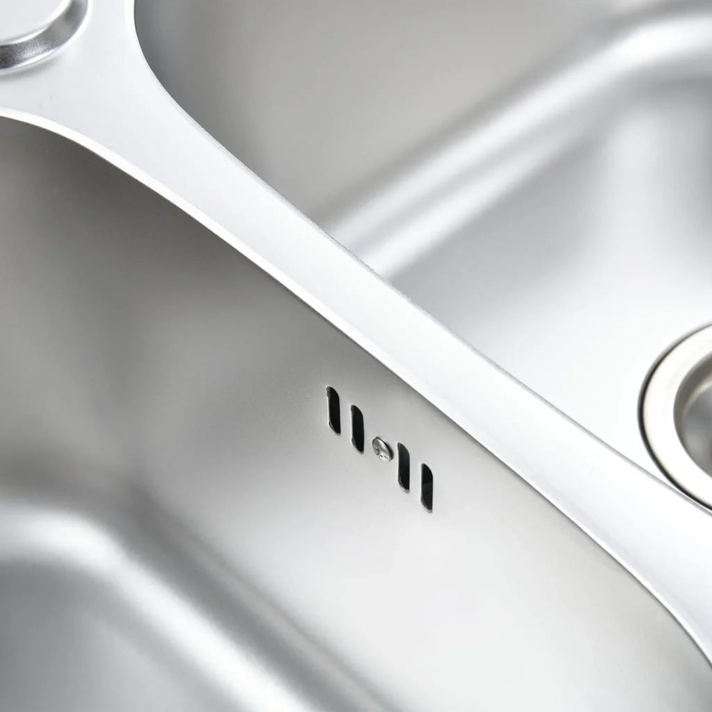 Lavello doppio con piletta e sifone 84 x 48 cm acciaio inox 02_0002359