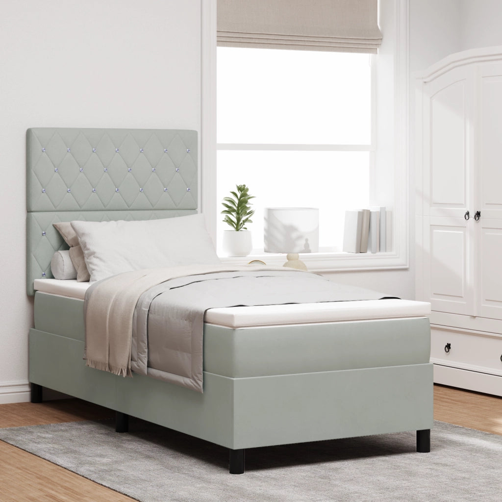 Letto Box Spring con Materasso e Luce LED Grigio Chiaro 100x200 cm Velluto