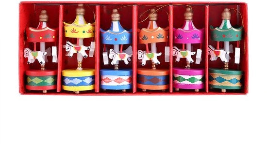 Decorazione per Bambini - Carrousel in Legno - 6 Pezzi - Decorazione per Soggiorno o Camera da Letto - Altezza 30 cm