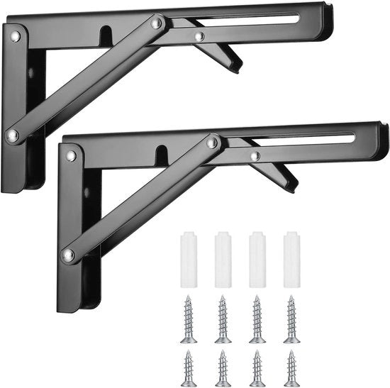 Due supporti pieghevoli per tavolo - 10 pollici supporto pieghevole per tavolo da appendere al muro - Supporto pieghevole L per tavolo con tre punte - Capacità di carico 90 kg - Adatto per spazi minimi, cucina, ufficio, supporto pieghevole