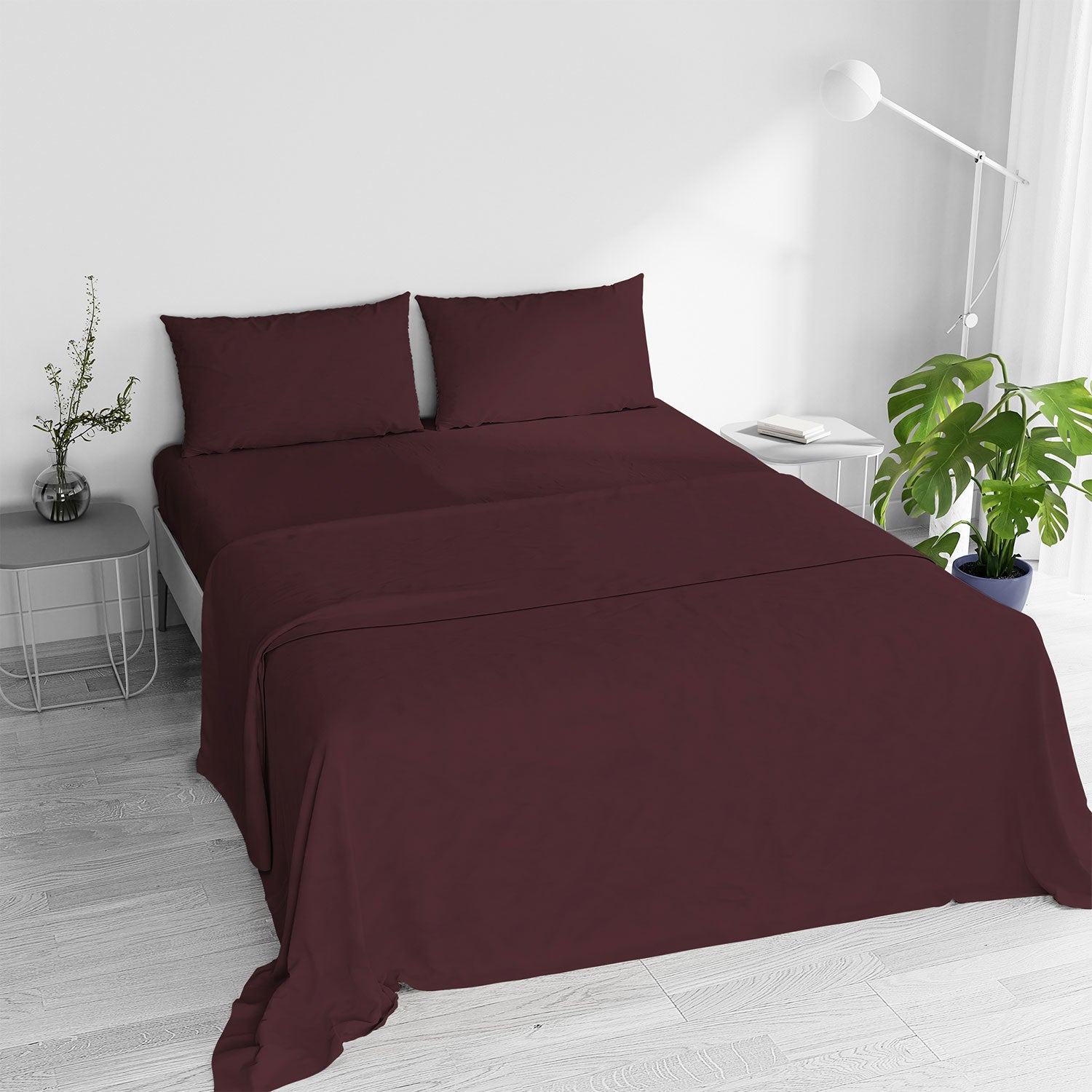 Set Lenzuola Matrimoniale Sopra Sotto e 2 Federe Linea Water Washed Bordeaux