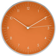 Orologio da parete con movimento silenzioso, design semplice, per ufficio, cucina, bagno, regalo di benvenuto, 24 cm in arancione e argento