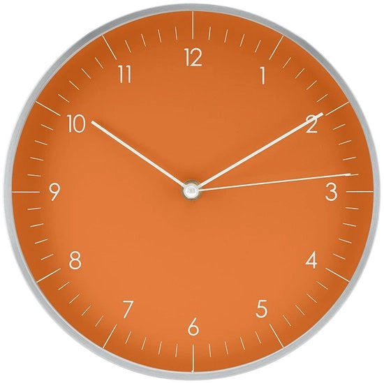 Orologio da parete con movimento silenzioso, design semplice, per ufficio, cucina, bagno, regalo di benvenuto, 24 cm in arancione e argento