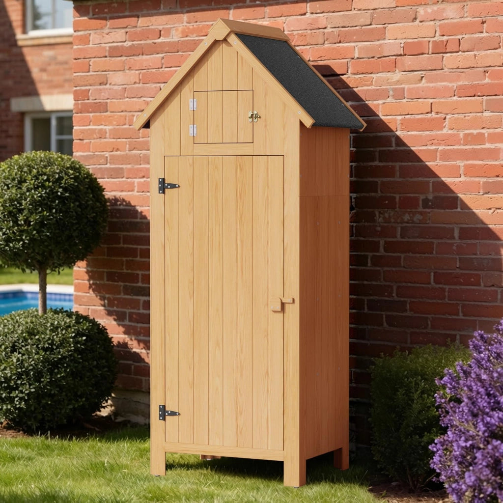 Armadio per Giardino, Casetta per Strumenti in Legno, Riposizione per Strumenti di Giardino con Ripiani con Tetto di Asfalto, per Prato, Giardino, Cortile, 77x54,2x179cm, Grigio (Natural)