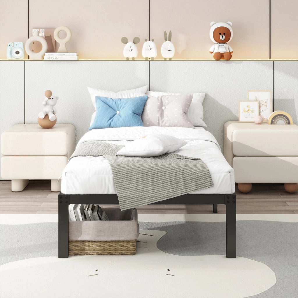 LETTO 90x200 cm in metallo nero, struttura piattaforma silenziosa