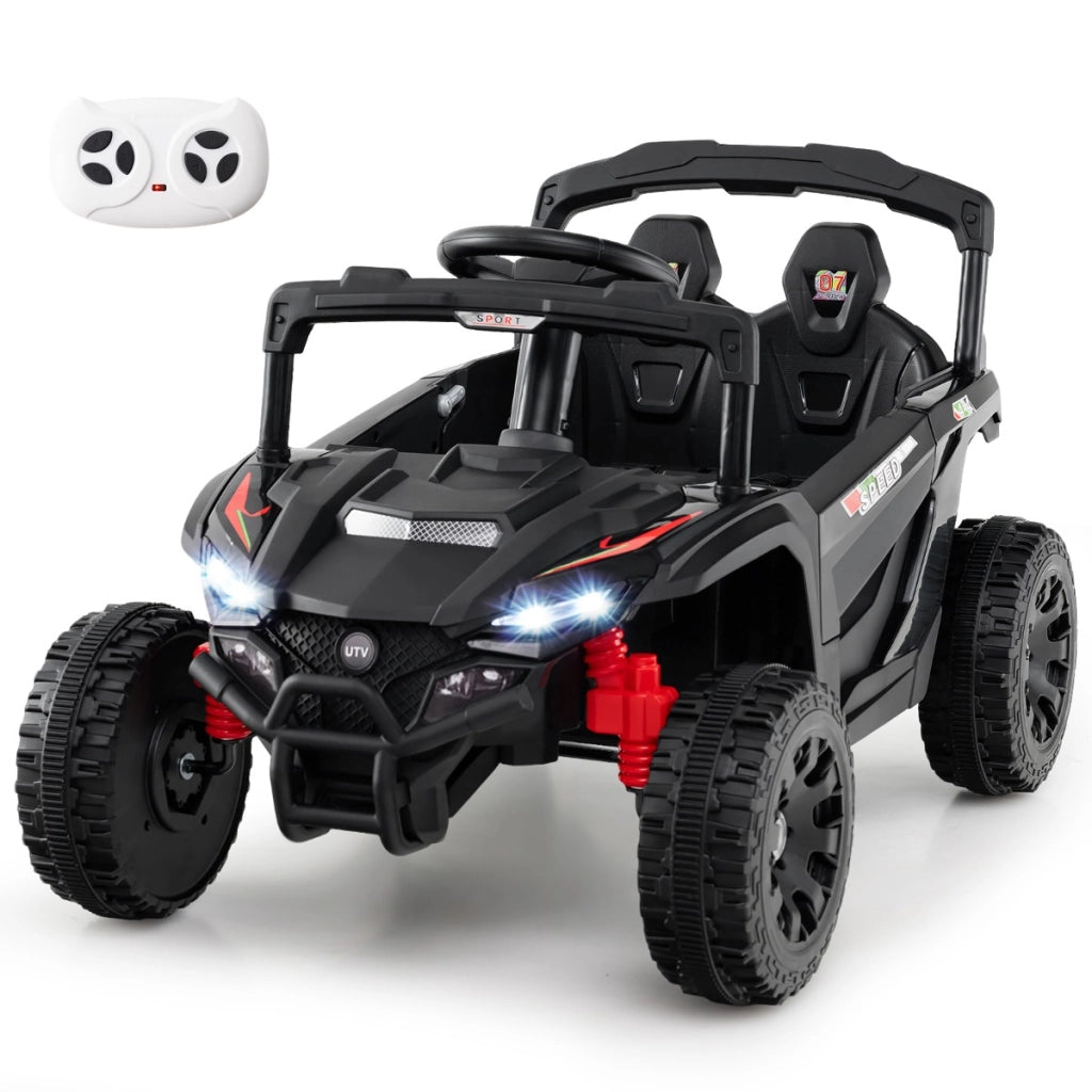 Auto elettrica 12V per bambini 3 velocit¨¤ luci LED clacson e sospensioni a molla, UTV fuoristrada con telecomando Nero-Macchinine giocattoli