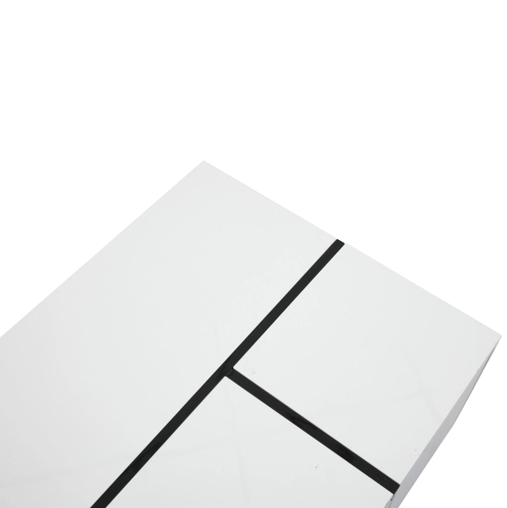 Tavolino da caffè moderno 100x60x40 cm in truciolare bianco e nero; 4 cassetti; piano lucido