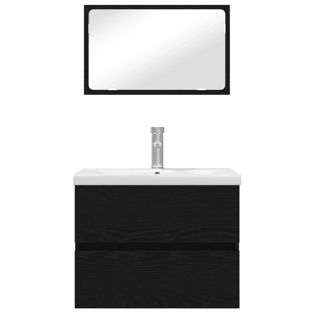 Set di mobili per il bagno 3 pcs Rovere Nero Legno multistrato