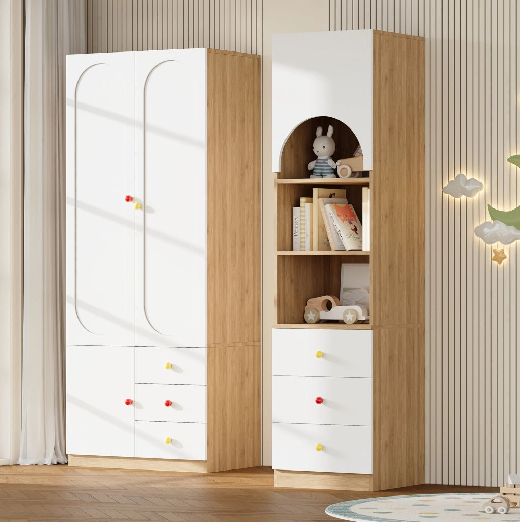 Set armadio 2 ante e scaffale 200 cm in MDF bianco e naturale HOMVRA