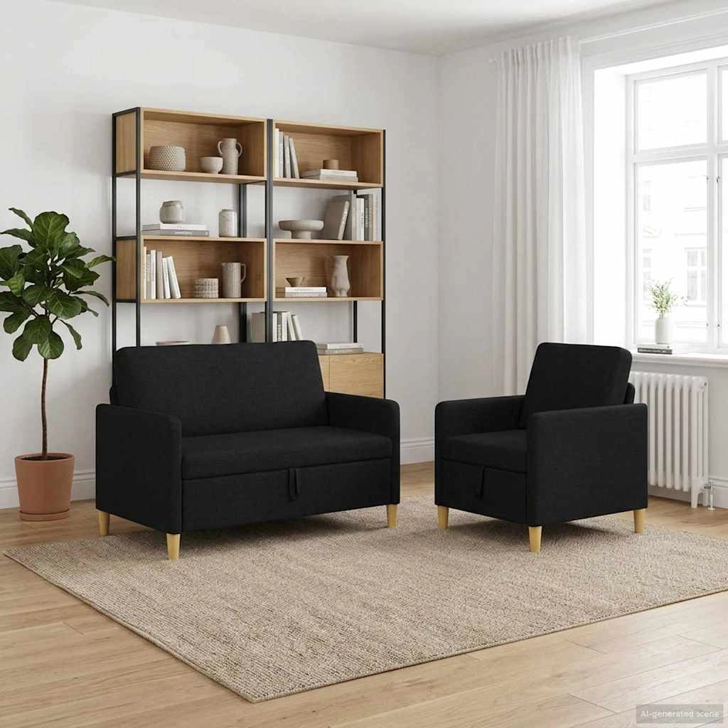 Set di Divani con Storage 2 pz Nero Poliestere 3429150