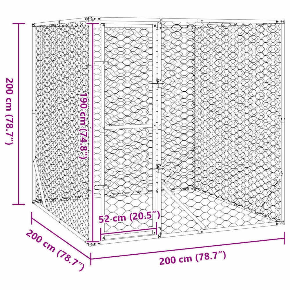 Outdoor Dog Kennel, Silver, 2x2x2 M, Galvanized Steel