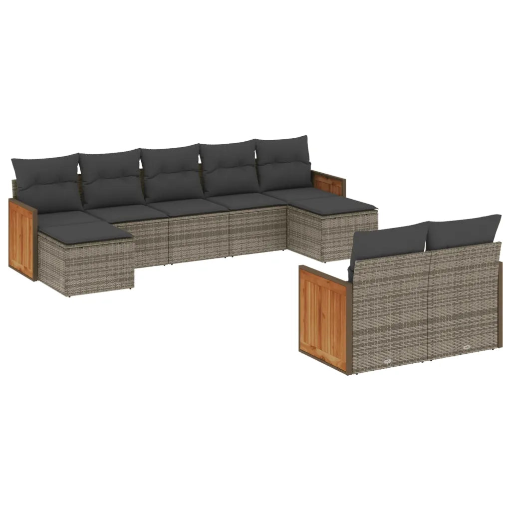 Set Divano da Giardino 9 pz con Cuscini Grigio in Polyrattancod mxl 112846