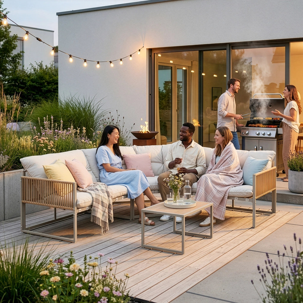Set Salottino per Esterno Karg Divano Modulare a 3 pezzi e Tavolino con Piano in SPC Rovere Mobili da Giardino - Beige casa.pro
