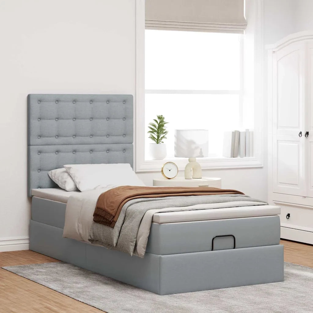 Pouf Letto con Materasso e LED Grigio Chiaro 90x200 cm Tessuto