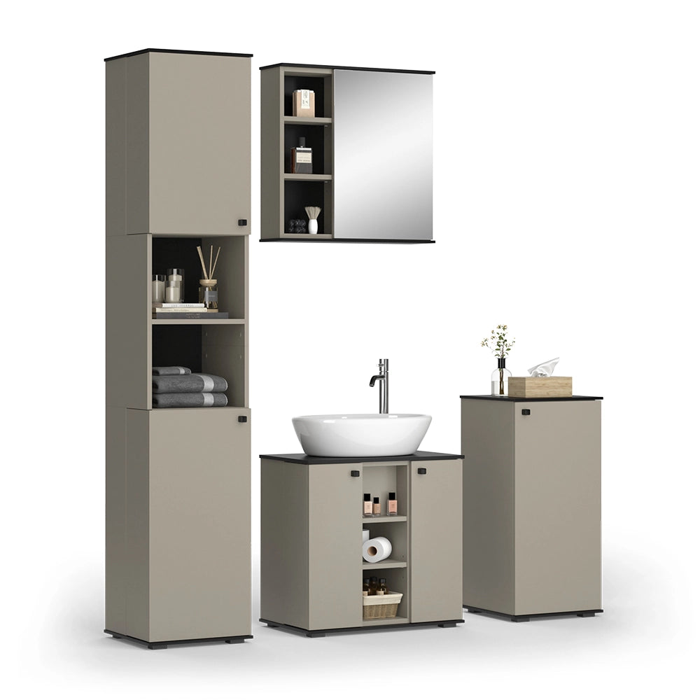 Vicco Set di mobili da bagno Grigio 4 pezzi, con unità alta e unità midi