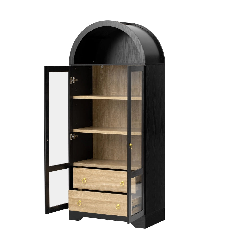 Credenza alta con 2 cassetti; ripiani regolabili e vetro - per cucina - 76.2×40.1×180 cm - nero