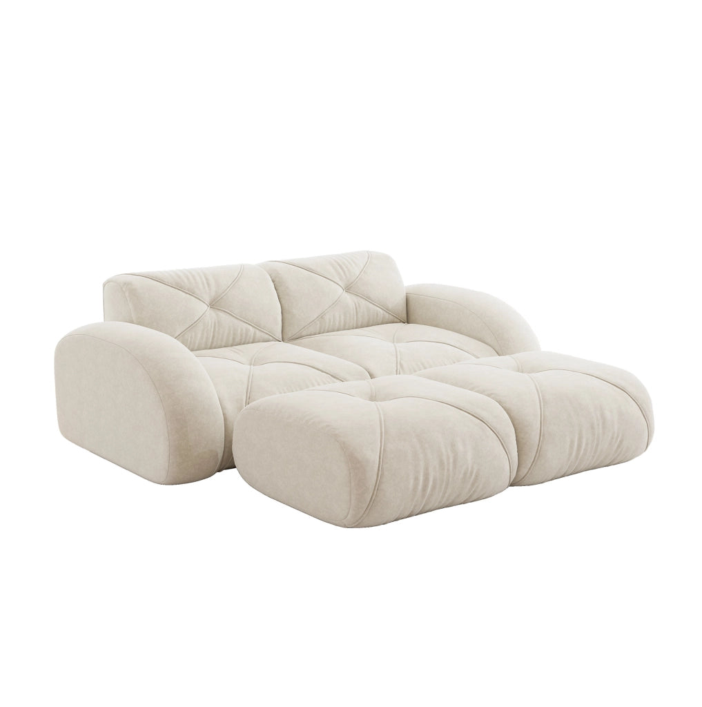 Divano modulare senza cornice in chenille; 204x171x76 cm; beige chiaro