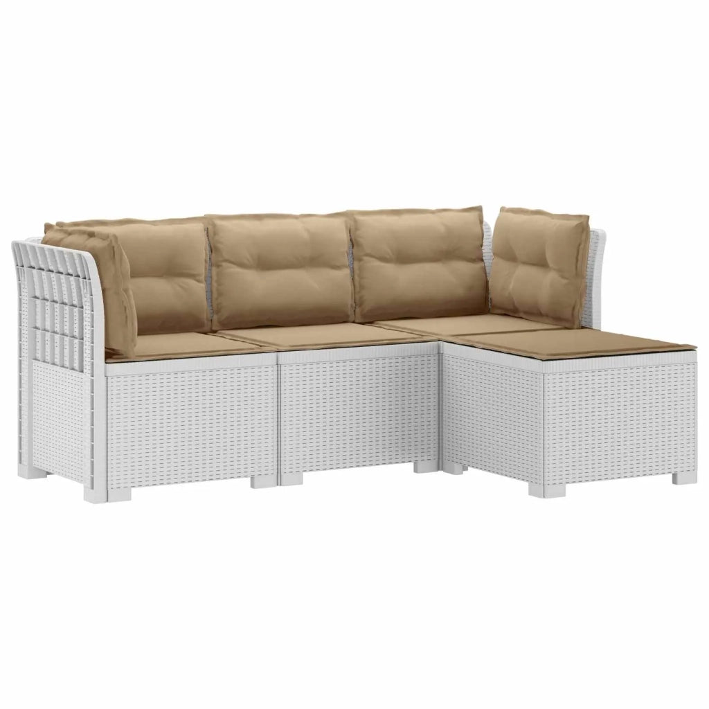 Divano da giardino 4 posti con cuscini aspetto rattan PP Bianco 3443952