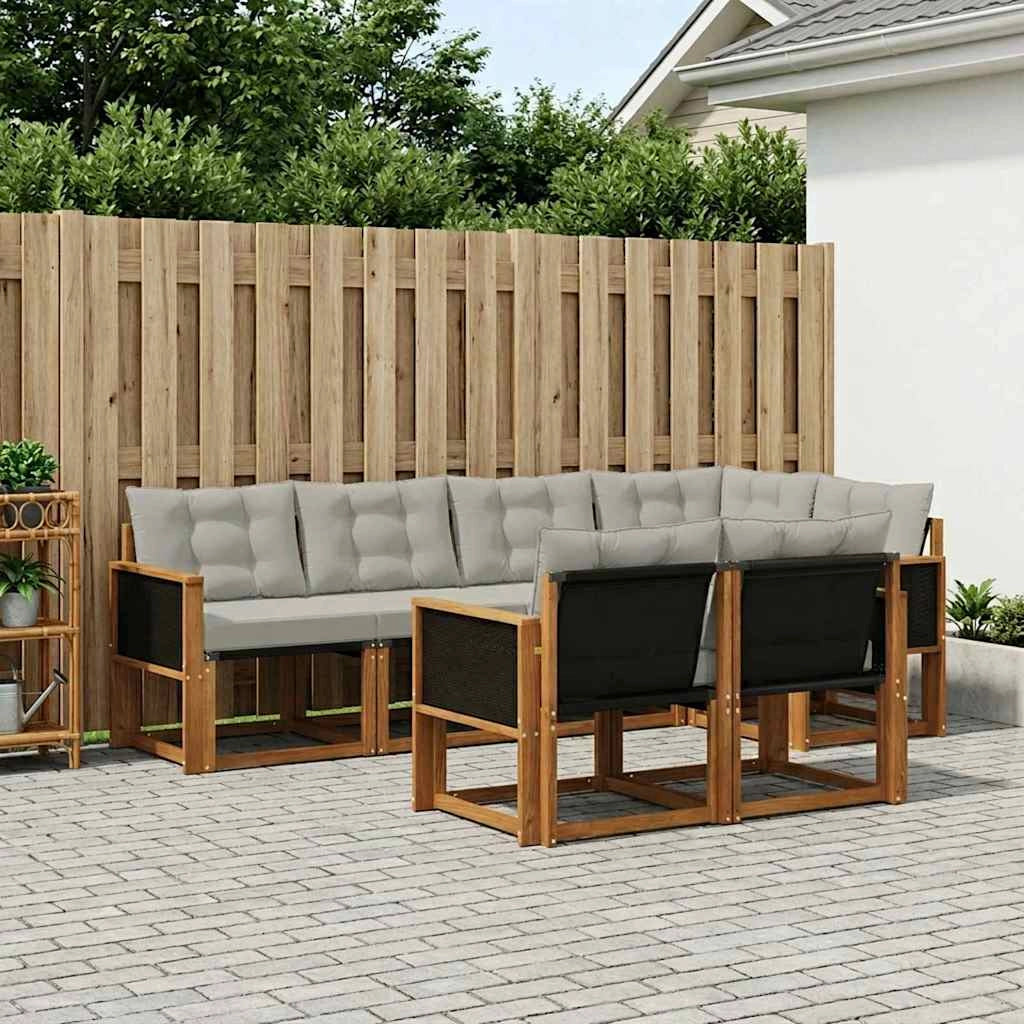 Set di divani da esterno 7 pz Naturale e Grigio Chiaro 3382007