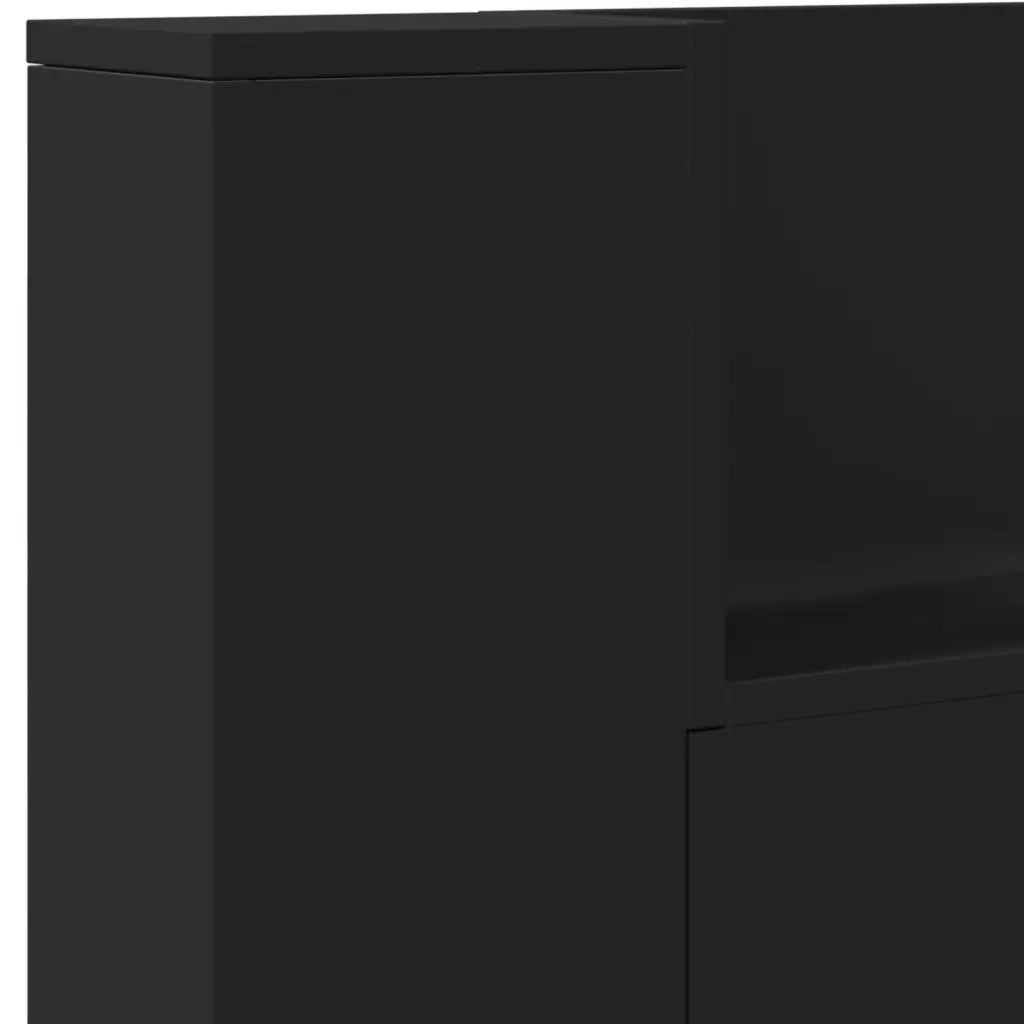 Testiera con Contenitore a LED-Testiera con Ripiani Nera 220x16,5x103,5 cm