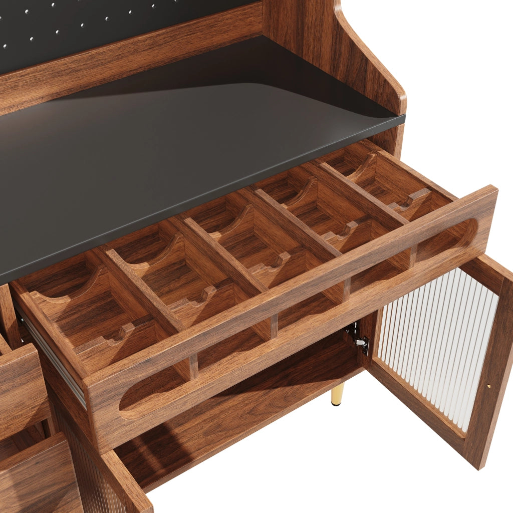 ARMADIO ALTO 145x39x171 cm Noce con LED, vetro e portabottiglie
