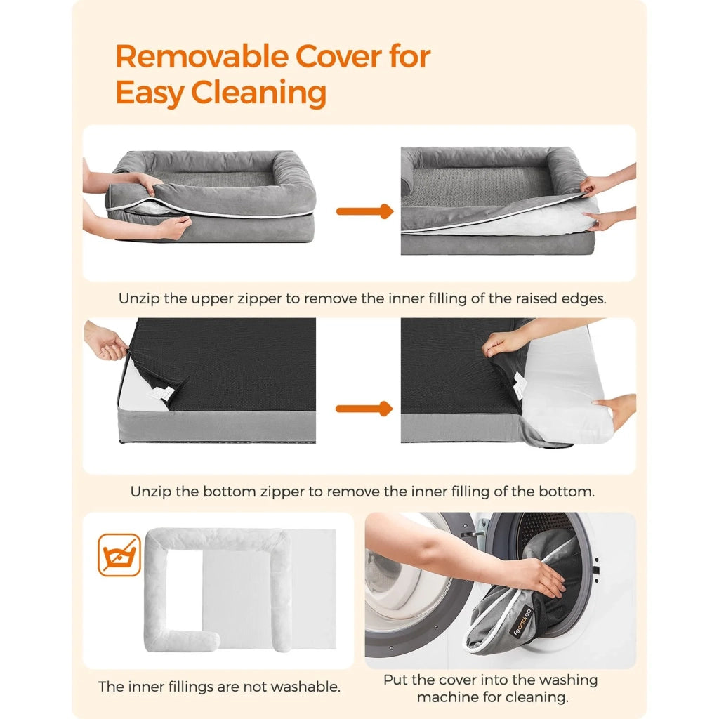 Cuccia ortopedica per cani divano letto per animali domestici imbottitura morbida bordi rialzati fodera sfoderabile e lavabile 120 x 85 x 25 cm antiscivolo grigio chiaro 12_0006857