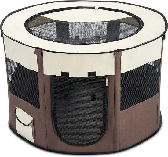 Cassa Portatile per Cani Gatti Puppi in Cartone con Coperchio Rimovibile e Reticolo per Viaggi Indoor Outdoor e Campeggio - Marrone