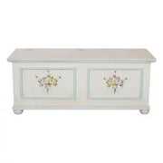 Cassapanca in legno Shabby chic mod cipolla bianco anticato decorazione filo azzurro