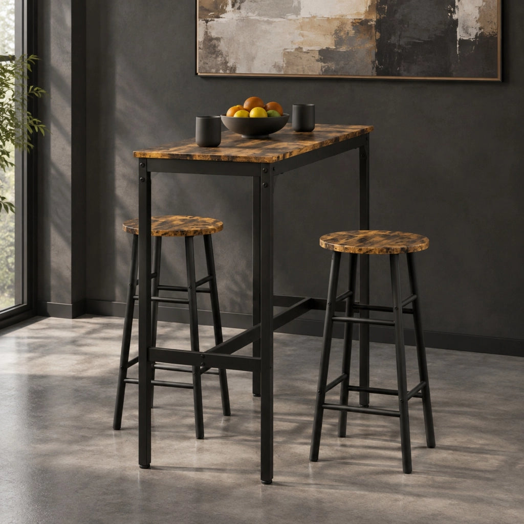 Set tavolo bar con 2 sgabelli in MDF marrone, 105 x 40 x 90 cm