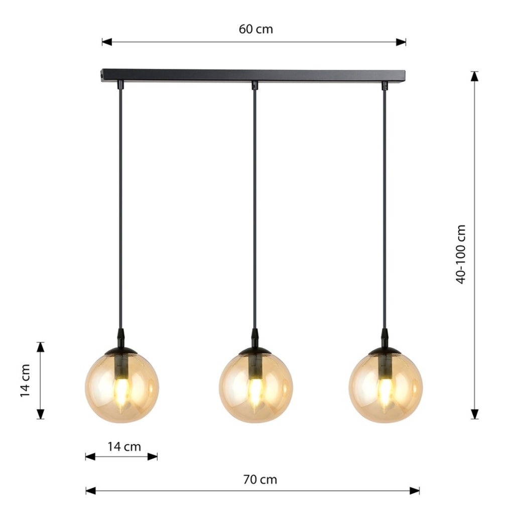 Lampada a sospensione Cosmo in acciaio nero e vetro ambra