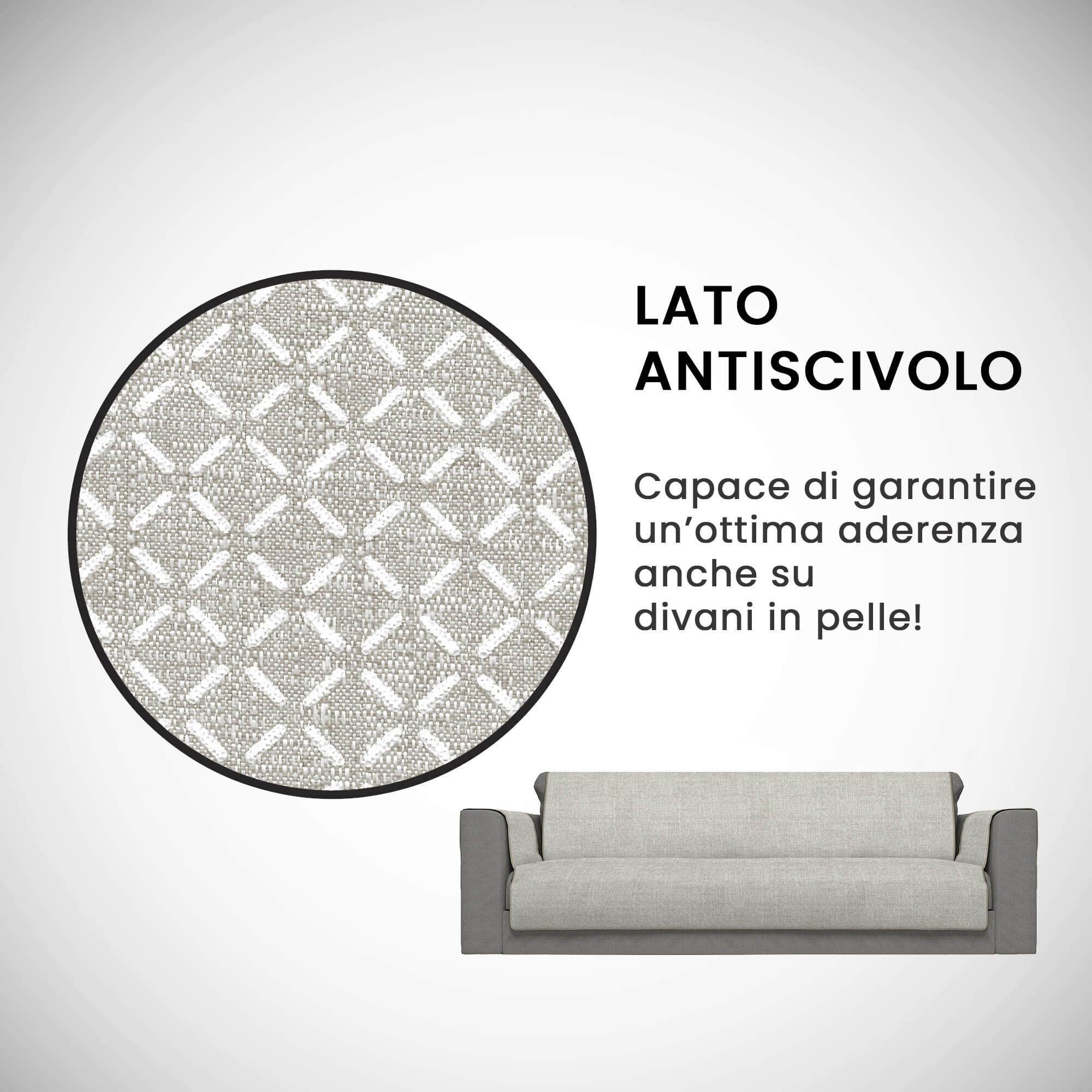 Copridivano con Copri Braccioli Seduta 60 cm in Poliestere Beige