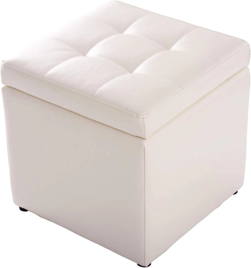Pouf Cubo Poggiapiedi, Sgabello Quadrato Contenitore, Ottomana con Coperchio, con Vano Portaoggetti, Piedini Antiscivolo, Portata di 300 kg, 40 x 40 x 40 cm, Nero/Marrone/Bianco