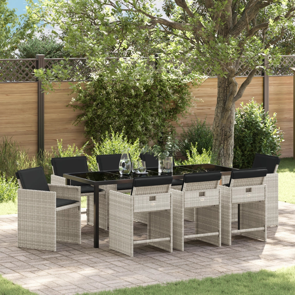 Set di mobili da pranzo da giardino con 9 pezzi e cuscini Grigio chiaro Rattan PE