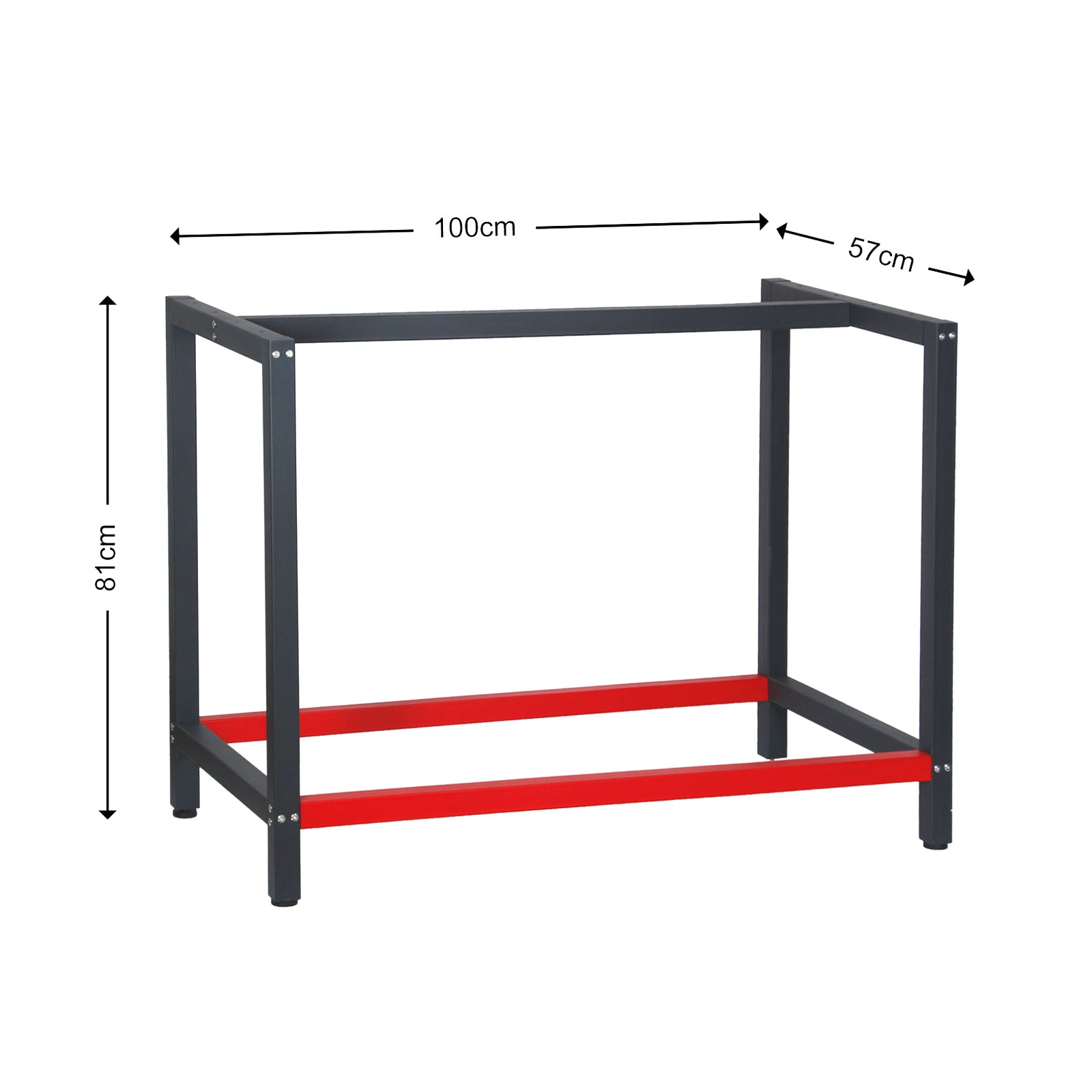 Telaio per banco da lavoro in acciaio antracite-rosso, gambe per banco da lavoro, telaio per tavolo 100 x 57 x 81 cm