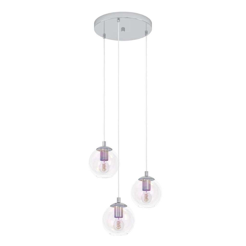 Lampadario Tondo Contemporaneo Ariscani 2 Acciaio Cromo Trasparente 3 Luci E27