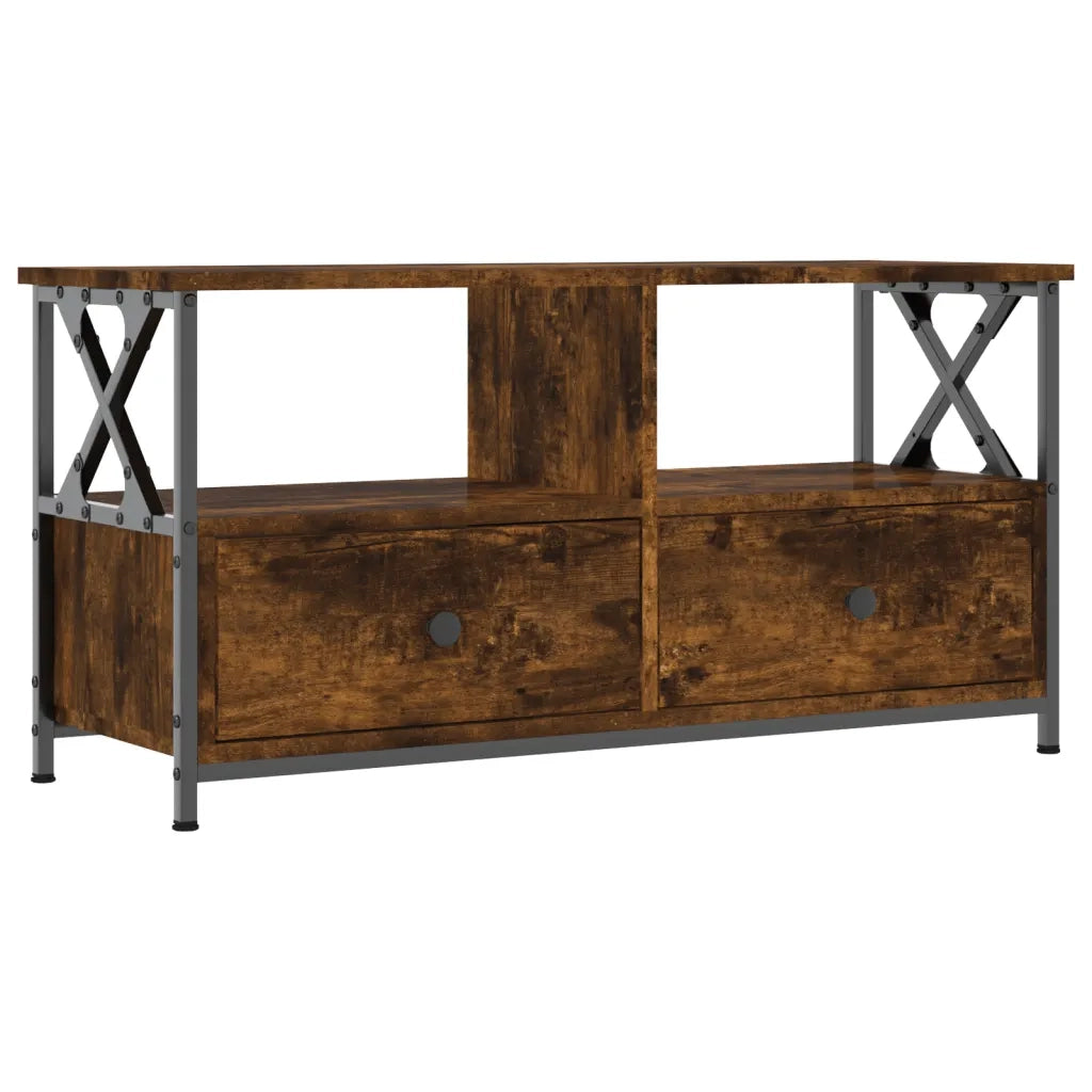 Mobile TV-Credenza per TV Rovere Fumo 90x33x45 cm in Legno Multistrato e Ferro