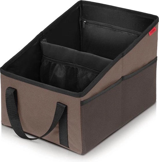 Organizzatore di sedili per auto per panca anteriore e posteriore Borsa di stoccaggio per adulti e bambini con contenitori per bicchieri, cinturino di fissaggio e cassetti di stoccaggio per giocattoli, libri, snack e altri oggetti di uso quotidiano