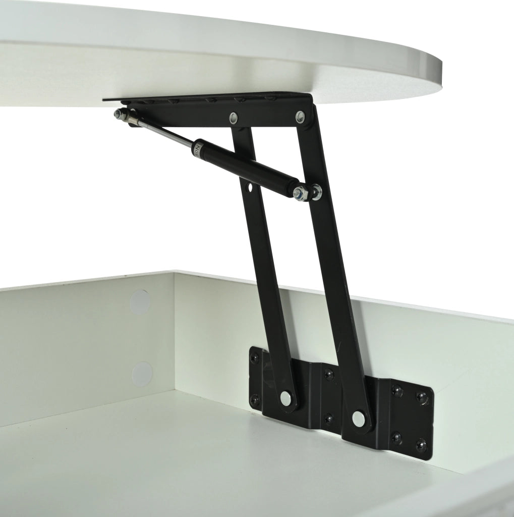 Tavolino rotondo elevabile 75 cm bianco con LED, vano contenitore e serrande