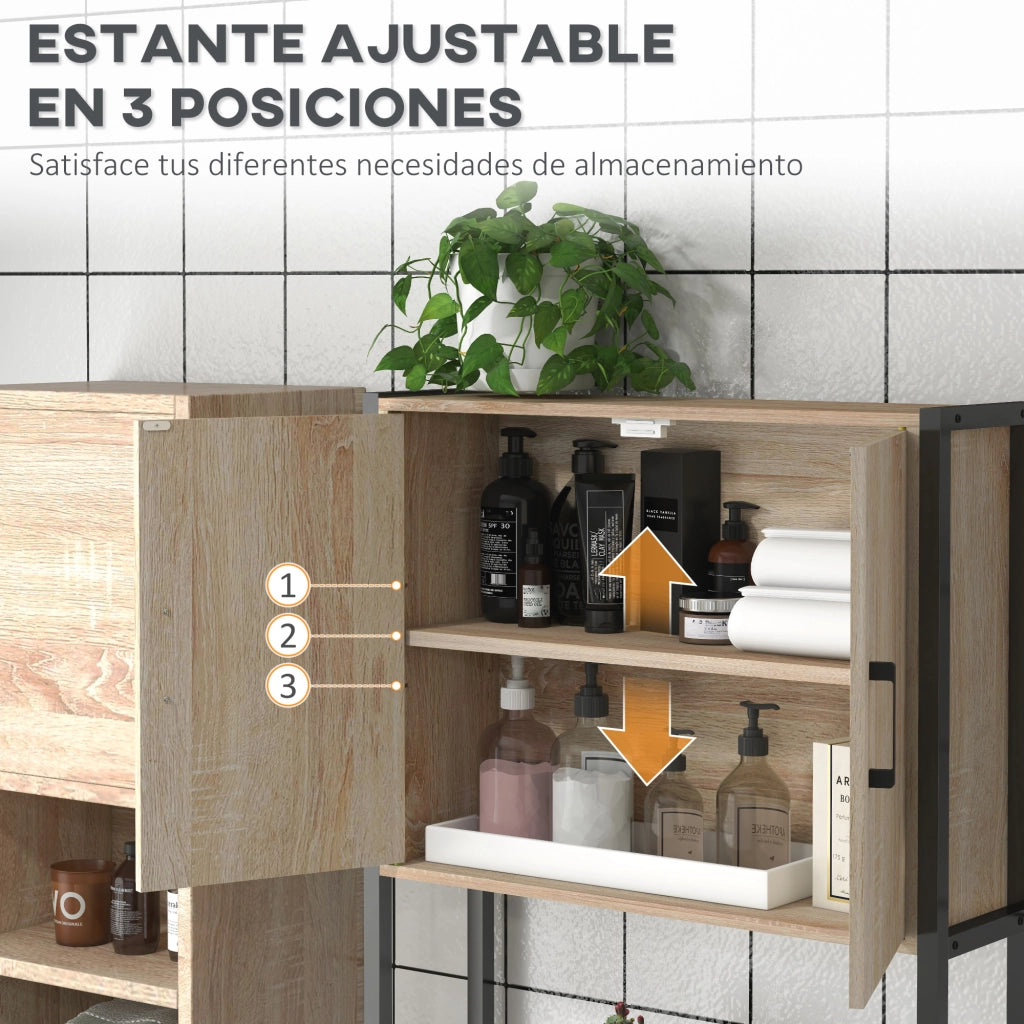Mobile Salvaspazio Sopra WC ¨C Xylo ¨C 2 Ante Ripiano Regolabile Legno Naturale 64x19x178 cm
