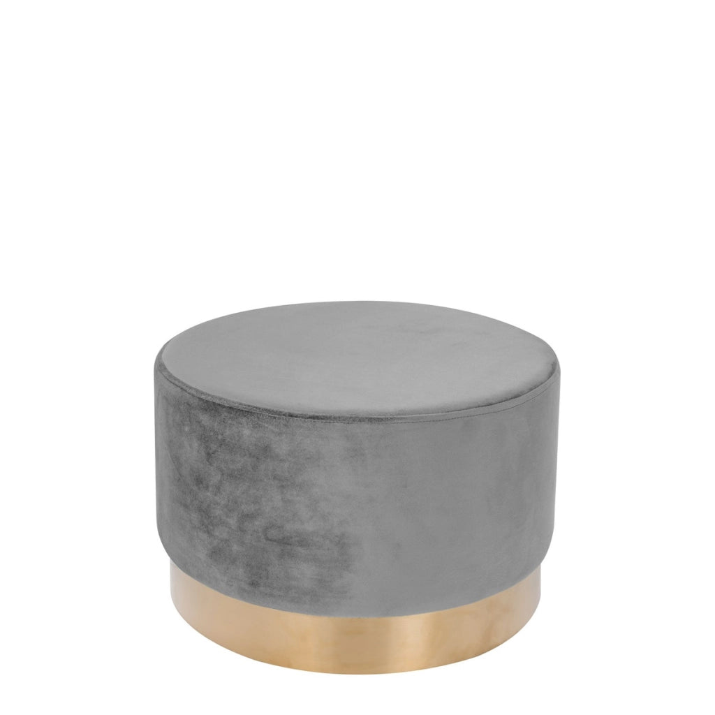 Pouf tondo Nano in velluto rosa con base dorata