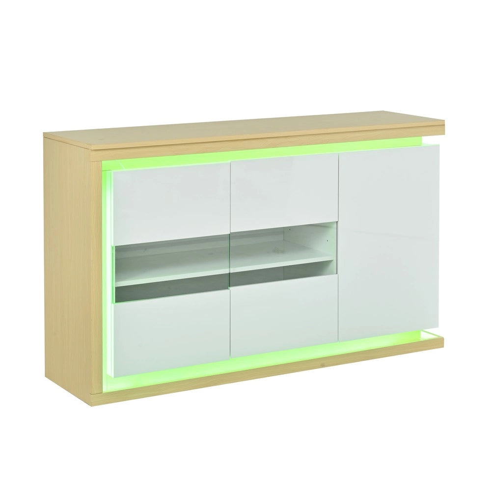 Credenza con LED ¨C MINIMAL ¨C Bianca, Ante in Vetro Temperato, Ripiani, 140x40x84