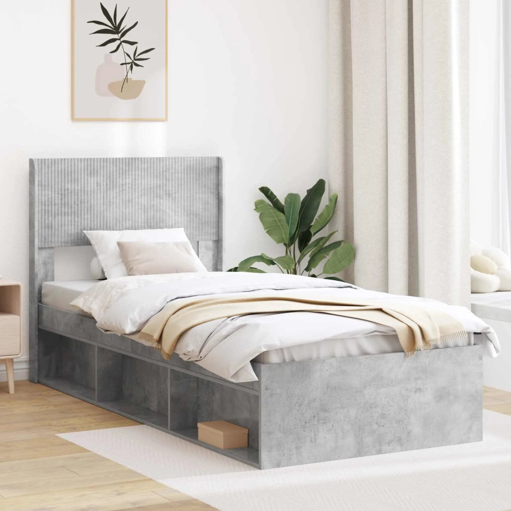 Struttura del letto con stoccaggio e testata Grigio Cemento