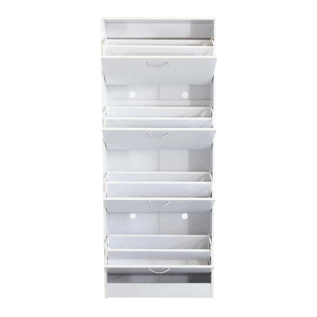 Scarpiera Salvaspazio 4 Ante a Ribalta 60x24x150h cm Legno Bianco Frassino - Mobile Ingresso LOLA